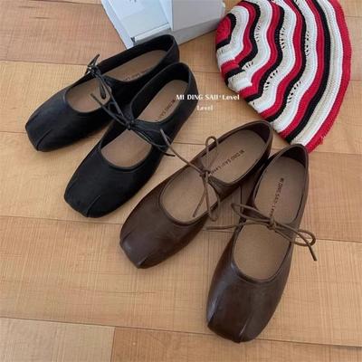 Damen Ballerinas 2025 Sommer Herbst Schleife Weiche Sohle Freizeitschuhe Retro Eckige Zehenpartie Ausgeschnitten Mary Jane Zapatos Mujer