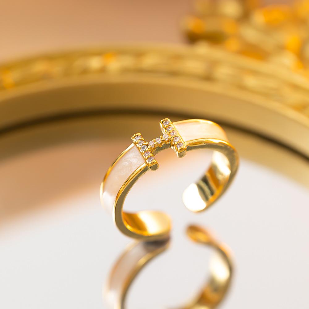 Exquisite super flash zircon ring for girls, light luxury, high-end sense opening adjustable ring, simple real gold electroplating