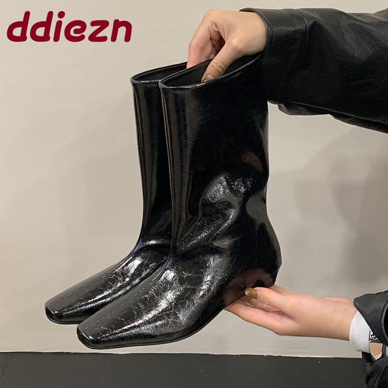 Moda Moda Slip-On Stivali Western alla Caviglia da Donna con Tacco Basso Scarpe Calzature Femminili a Punta Quadrata Stivaletti Corti Moderni da Donna Scarpe