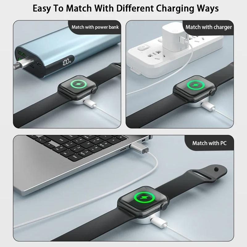 Portable Magnetic Watch Wireless Charger With Keychain For Apple Watch 10 9 8 7 6 5 4 Ultra2 SE Type C L Dual Door Charging Port