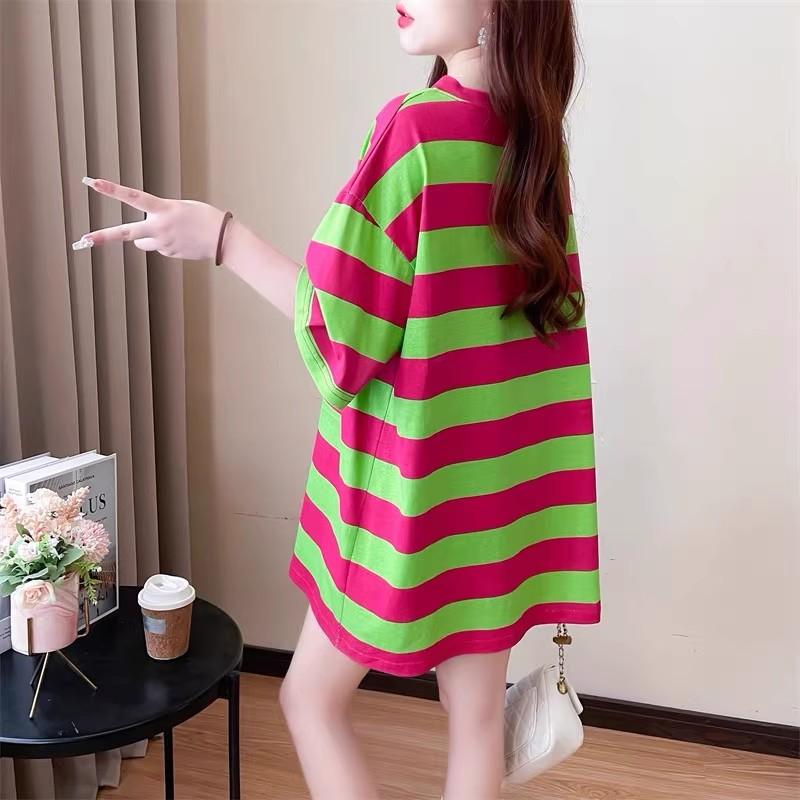 Sommer beiläufige lose T-Shirts Top Mode lustige Streifen Druck Grafik T-Shirt weiblich Harajuku übergroße Frauen T-Shirt koreanische Kleidung Tops Y2k Streetwear