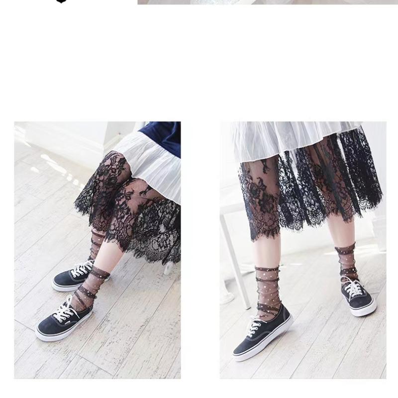1 Pair Lovely Star Moon Lace Thin Socks Mesh Fishnet Elasticity Mid Stockings Breathable