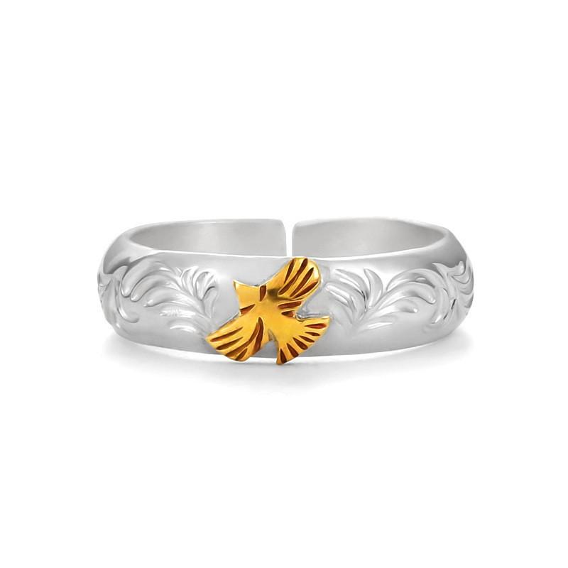 Adjustable Open Ring Men Women Sterling Eagle Motif Vintage Geometric Jewelry Adjustable Open Band