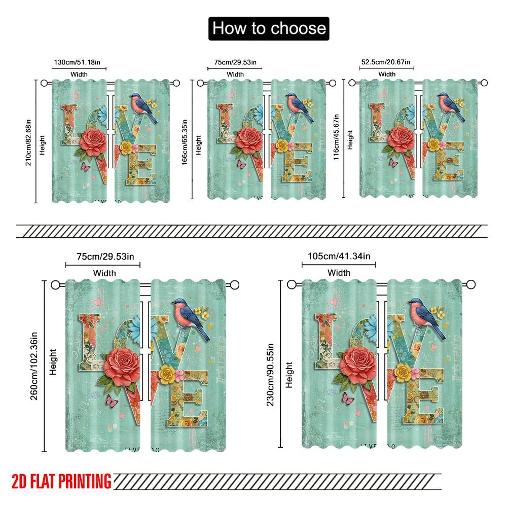 2pcs,2D plane printing Curtains&Window Treatment LOVE bird floral art Polyester Easy Install (without rod) Home Decor Perfect