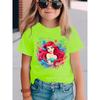 Girl Ariel Little Mermaid T-shirt Foam Print, Casual Summer Short Sleeve Round Neck Top Suitable for the Beach