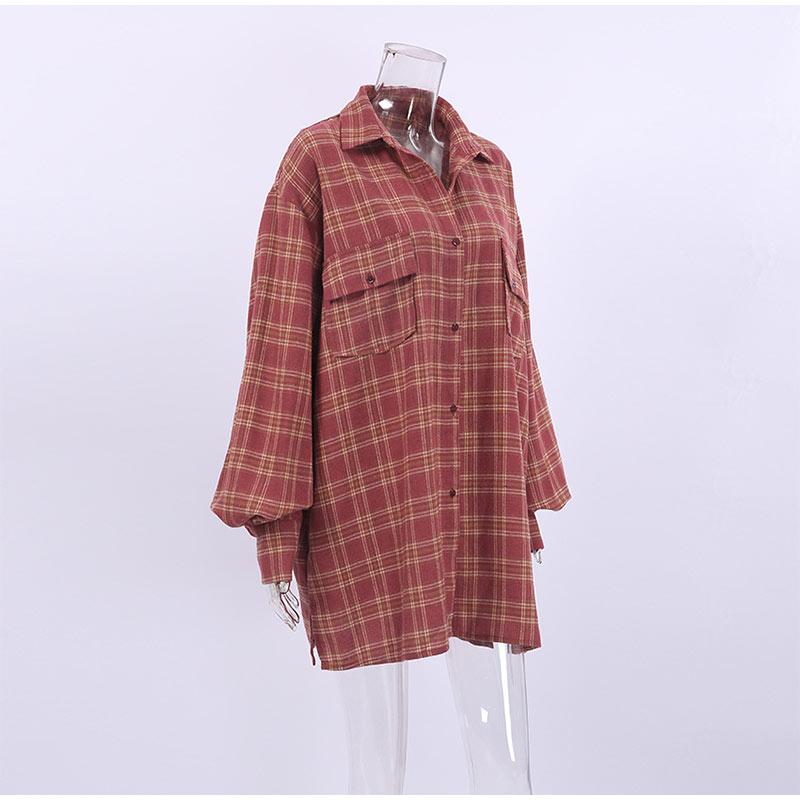 Casual Plaid Shirt Woman Loose 2026 Spring Autumn Lapel Buttons Women's Blouse Full Sleeve Cozy Vintage Tops Female Streetwear