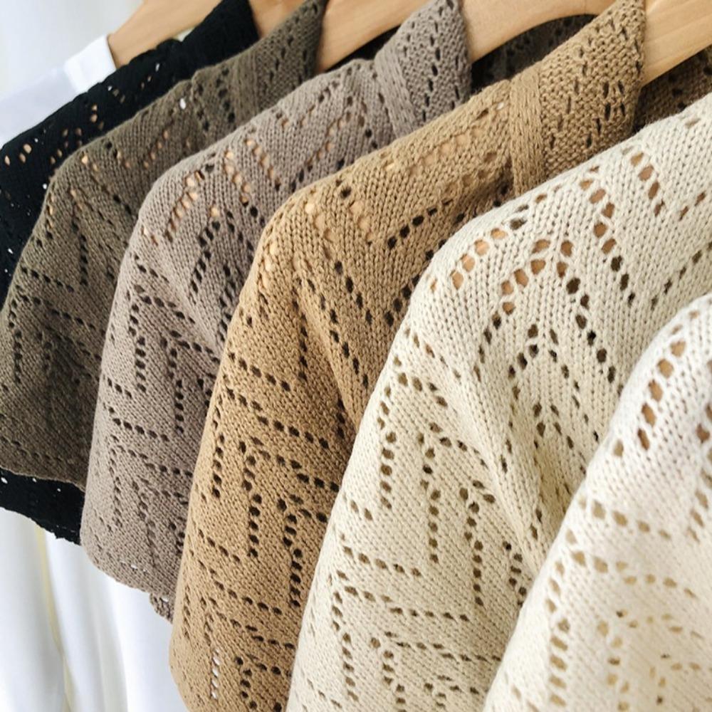 Terylene Striped Cutout Cape Triangle Shape Shoulder Scarf Sweet Stripe Knitted Shawl  Summer
