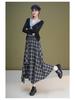 Autumn 2025 High-Waisted Irregular Black & White Plaid Skirt for Women