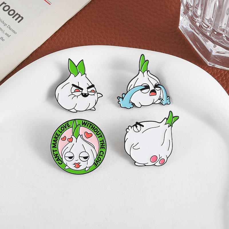 Ne peux pas faire l'amour sans le clou Broche émaillée Ail drôle pleure Ail végétal Jeu de mots Broches Badge de revers Bijou Cadeau pour amis