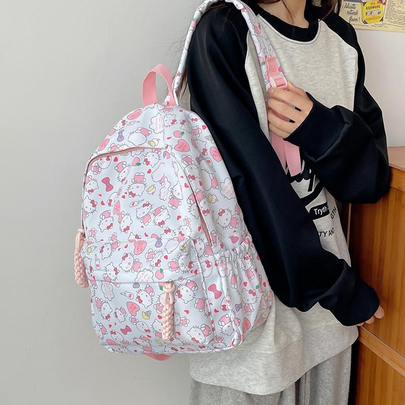 Homemade Sweet and Cute Kitten Printed School Bag for Girls Junior High School Students Large Capacity Girls College Backpack