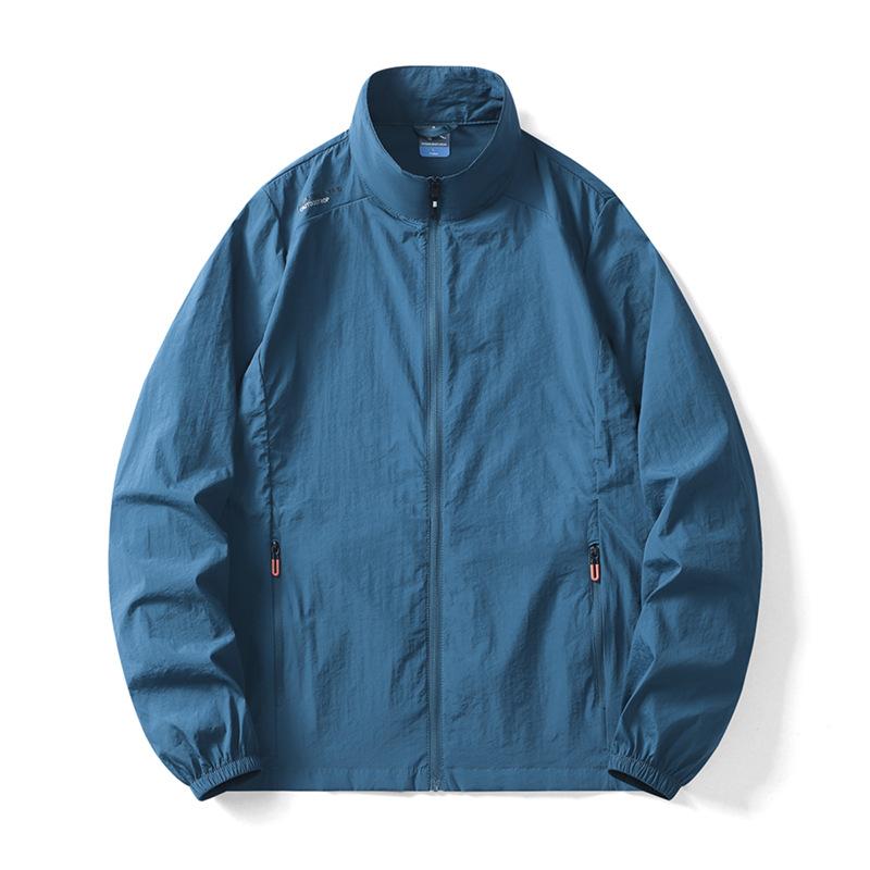 

Summer Men s Lightweight Skin Coat Sun Protection Long Sleeve Jacket Stand Collar Camping Hiking Outdoor Streetwear S джинсовый синий