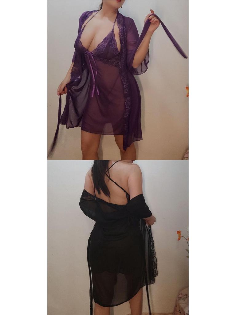 Plus Size Lace Camisole & Sexy Sheer Nightgown Lingerie Set