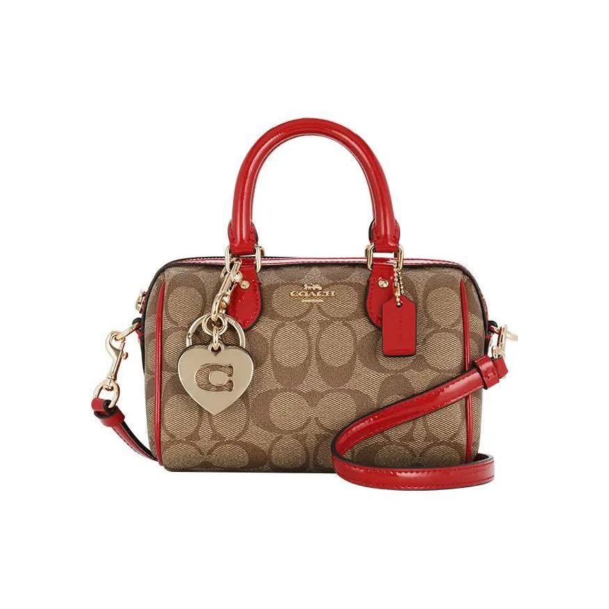 Coach Cutie 18 Chei Clasice Monogram Accesorii PVC Piele Geantă Boston Geantă de mână Geantă de umăr Geantă mică de damă Maro Roșu CN751-IMVGQ