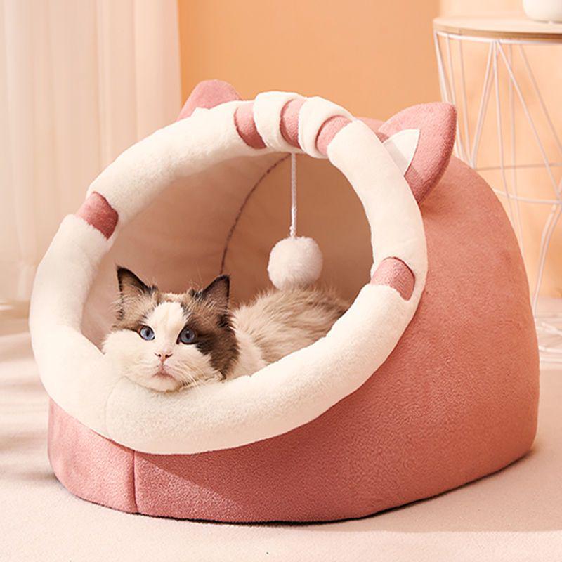 All-Season Cat & Dog Bed: Cozy Enclosed Pet House & Sleeping Mat
