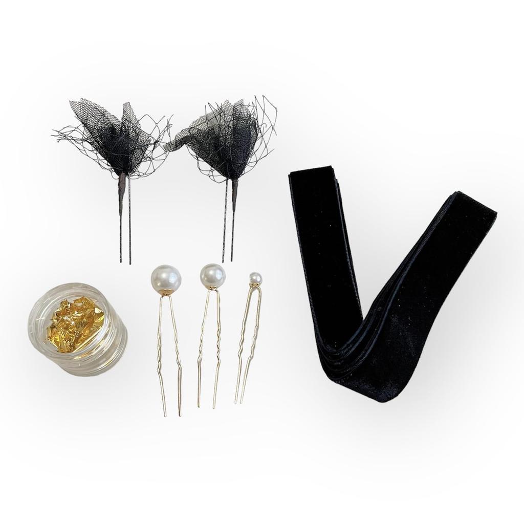 Velvet Pearl Gold Leaf Hair Perfect for and Other Including Hakama and Furisode Ribbon, Pin, Mesh, Accessory, Coming-of-age Ceremonies, Graduations,