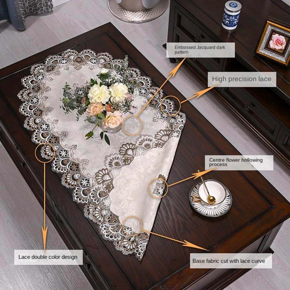 Retro Dacron Tea Cover Oval Shape European Dining Runner Embroidered Cabinet Covers Home