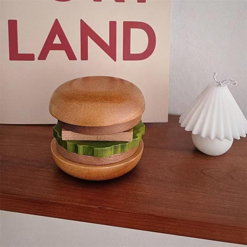 6PCS Hamburg Shape Teacup Tray 6 In 1 Solid Wood Coaster Table Cupcake Snack Dessert Pads Anti-slip Burger Insulation Cup Mat