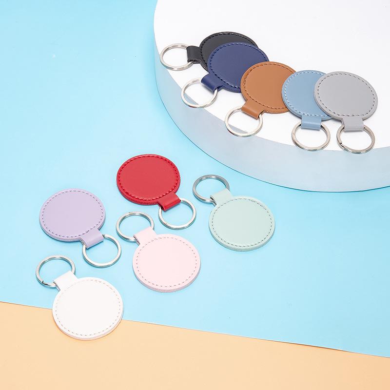 Vintage PU Leather Round Keychain Pendant - Stylish Car and Bag Accessory