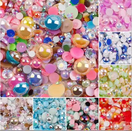 30g/Bag ABS Half Beads Flatback Pearls Quality Mix Size Round Resin Rhinestones for DIY Decoration