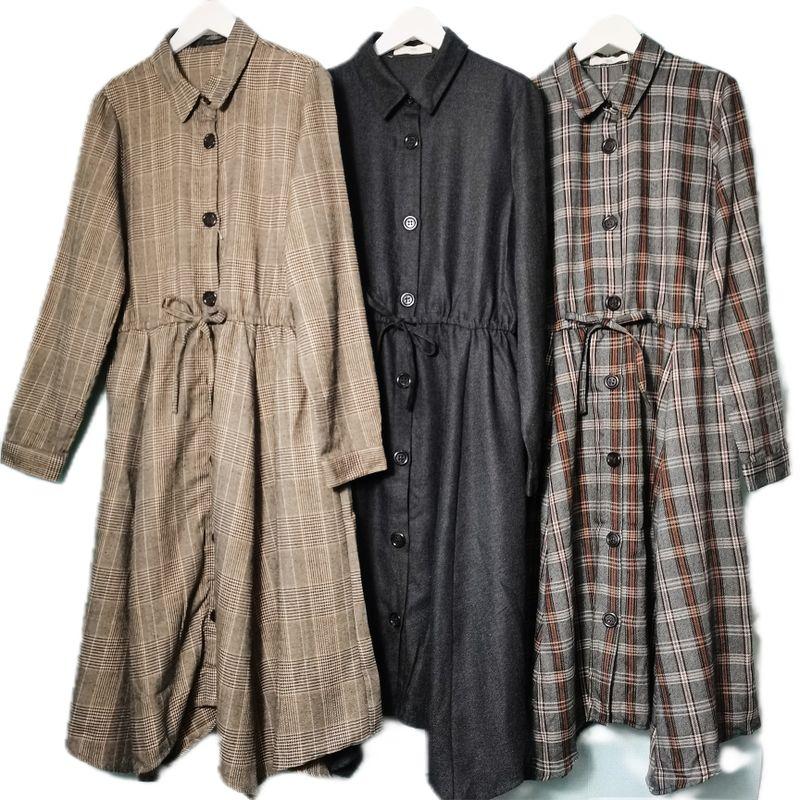 Export Export Cut Label Waist-Controlled Lace-up Long Sleeves Open Heart Dress Women's Long Shirt Dress Large Skirt Artistic Fan Qiu