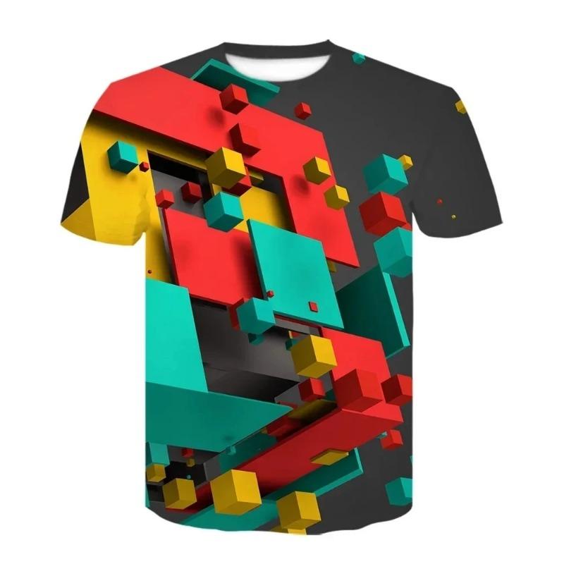 Men Summer Fashion Colorful 3D Printing Tshirt Creative Psychedelic Tops Shirt Optical Illusion Black-White Graphic T-shirt