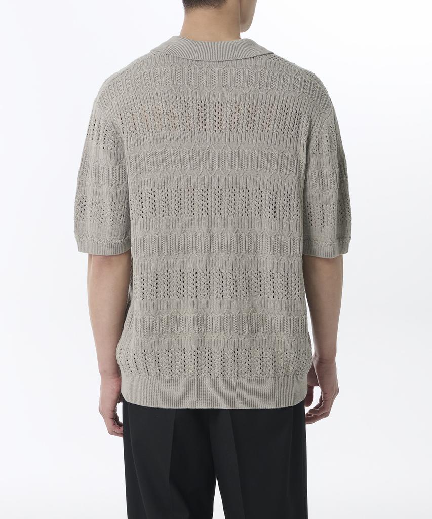 MUSINSA STANDARD Multi-Crochet Slit Neck Knitted Polo Shirt [Light Warm Grey]