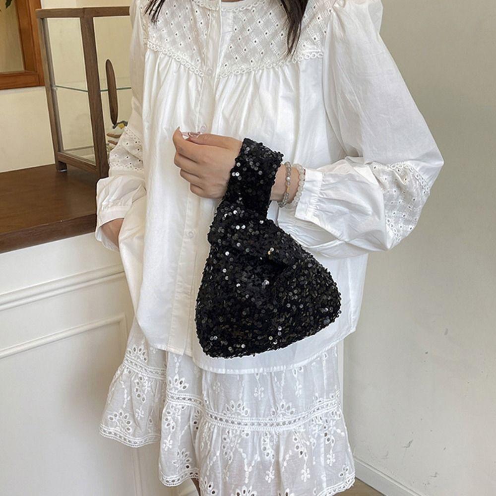Paillette Knot Handbag Giltter Wrist Bag Simple Sequin Evening Bag  Spring Summer