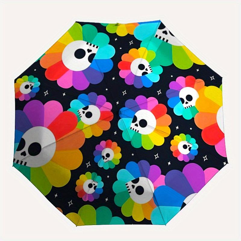 

1pc Skull Flower Pattern Automatic Open, Sturdy Iron Frame, Compact Folding Design, All-Season Portable Umbrella for Women & Men yy250801096