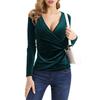 Fashion Sexy Solid Color Slim Pleated Top Women's V-Neck Long Sleeved Blouse Spring and Autumn Women's T-Shirt Clothes