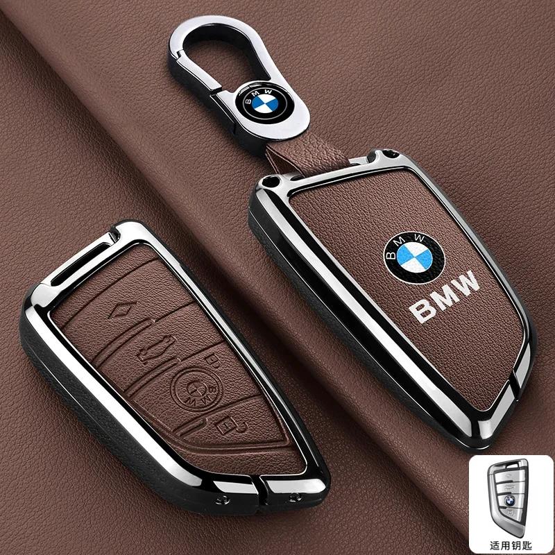 Car Sticker Hot 2025 Zinc alloy Leather Car Remote Key Case Cover Shell Protector For BMW X1 X3 X4 X5 X6 F15 F16 G30 3 5 7 Serie