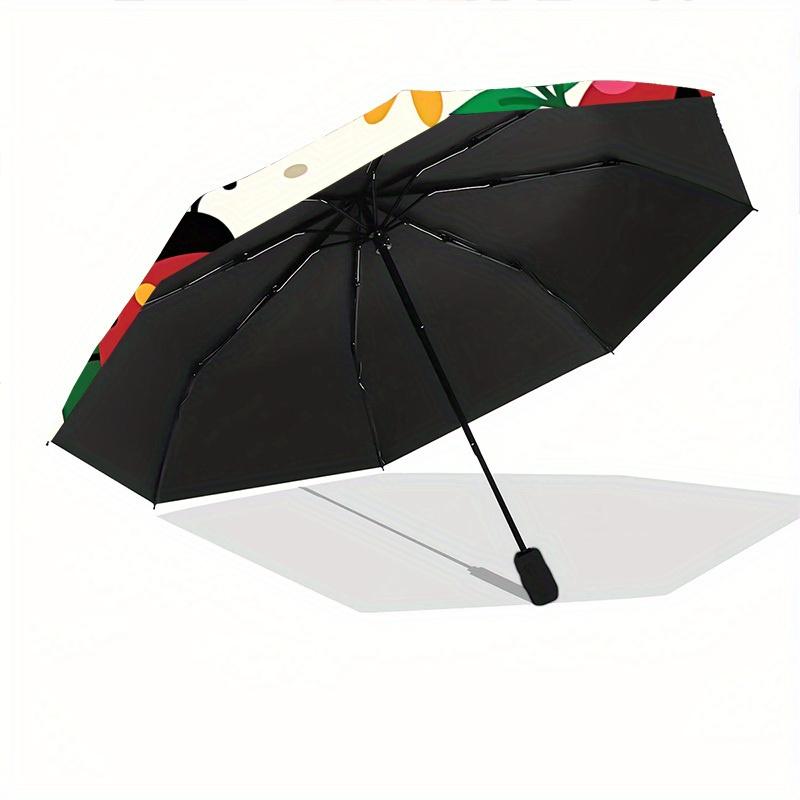 1pc Ladybug, Floral Pattern Automatic Folding Umbrella - 8-Rib Iron Frame, Windproof, Portable Sunshade with Plastic Handle for Travel & Out