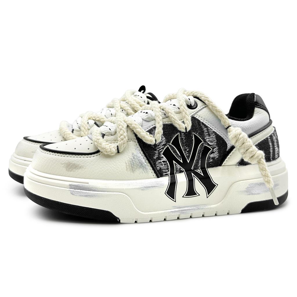 MLB Chunky Liner Abrasion Resistant Slip Resistant Low Top Skateboard Shoes Unisex Beige Black 3ASXCA12N-50WHS(Team625-)