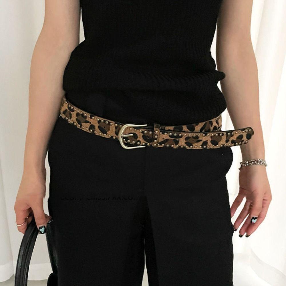 

Designer Leopard Print Belt Punk Style Women s Waist Belt Daily Rivet Waist Belt Jeans Decoration Style1