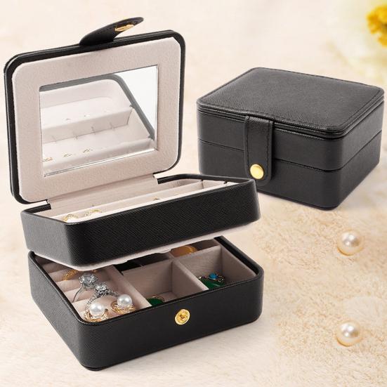 Double-layer Jewelry Organizer Box with Mirror Large Capacity Waterproof Earrings Necklaces Organizer Portable Jewelry Container