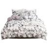3Pcs Set Polyester Marbled Quilt Cover Pillowcase Bedding Set EU Double Size (White)