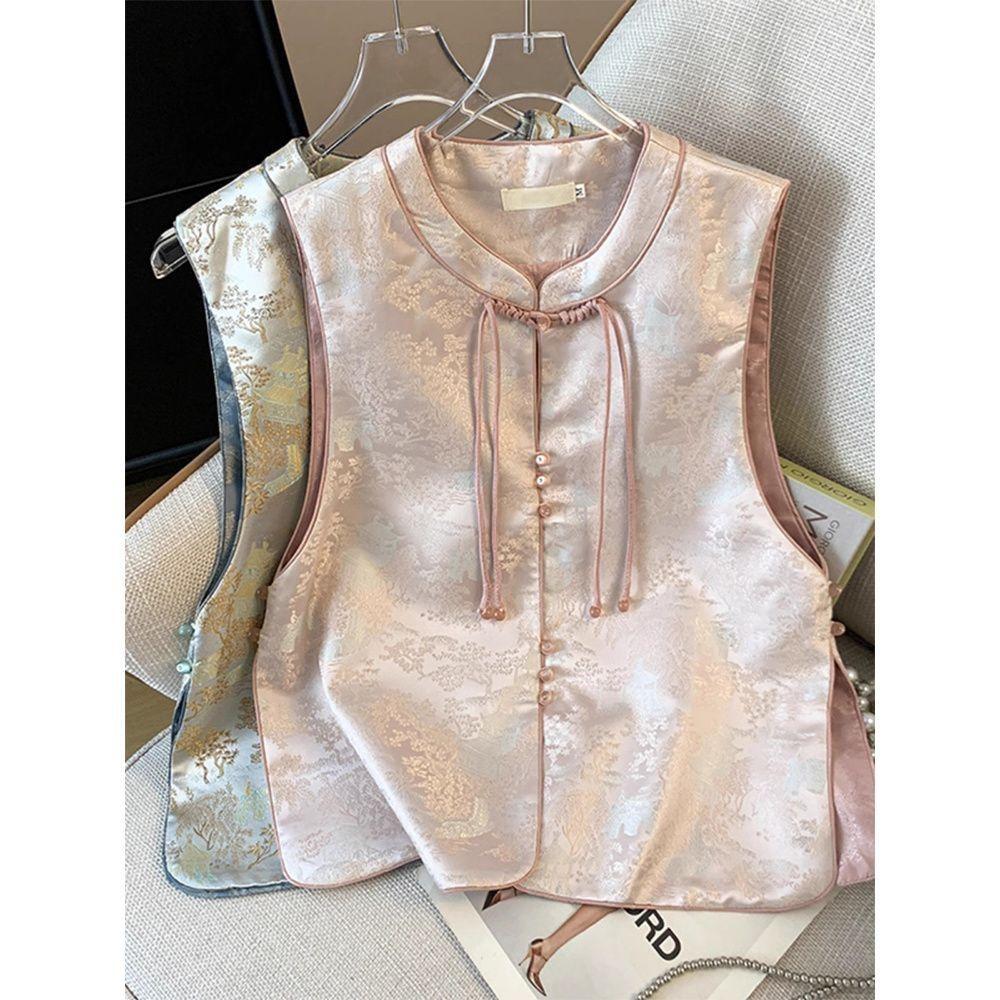 

Женский весенне-осенний жилет, улучшенный топ с жаккардовой вышивкой и круглым вырезом на дисковых застежках для ношения 3XL (recommended 138-75 kg)