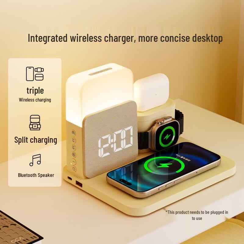 EZVALO Multifunctional Bluetooth Speaker with Wireless Charger, Clock & Night Light (CN version)