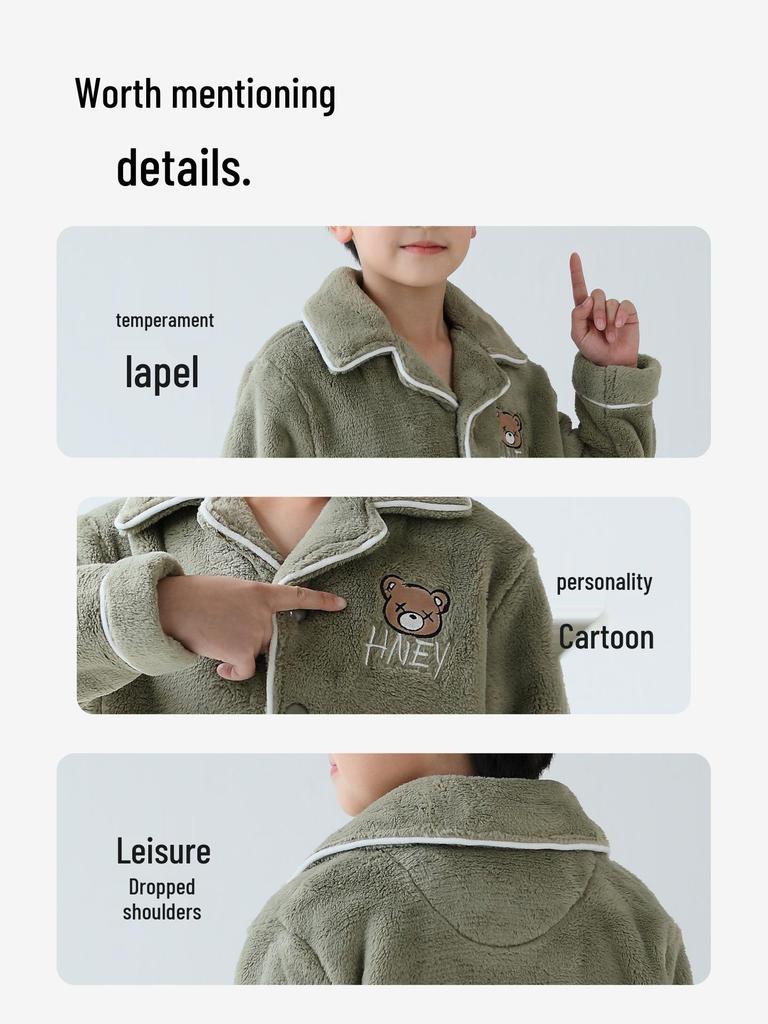 Fall/Winter Boys' Coral Fleece Pajamas: 2025 Thick Flannel Homewear for Kids