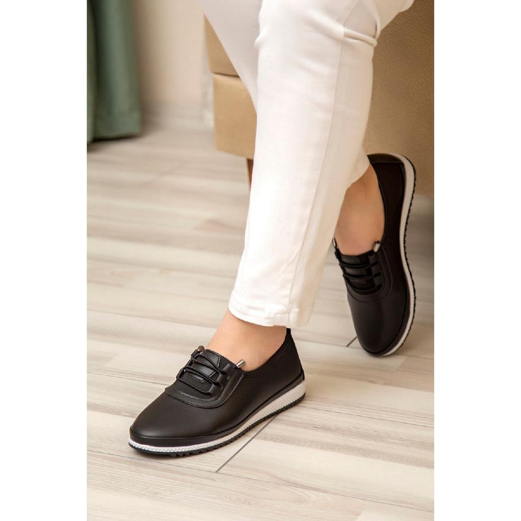 Orthopädische Ballerina-Schuhe aus weicher Haut für Damen mit perforiertem Kordelzug