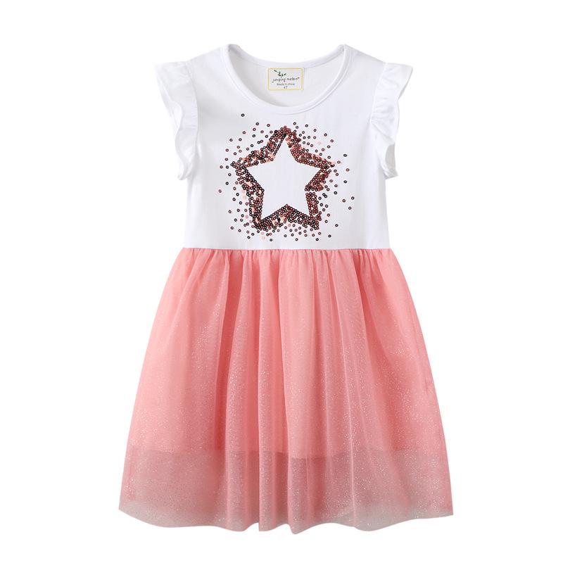 

European & American Children s Summer Dresses: Knitted Sequin Embroidered Dresses for Girls 5T (Height 100-110cm)