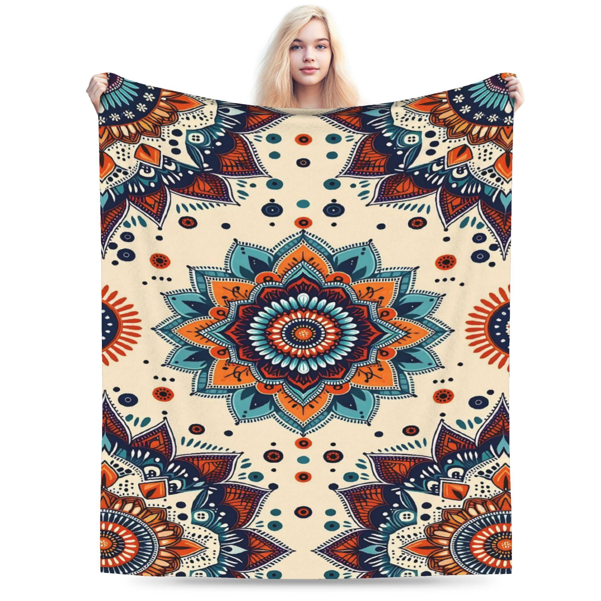 Retro Bohemian Woven Pattern  Warm Blanket  Girls Boys Plush Throw Blanket Comfortable Home Decor Flannel Bedspread Sofa 130x150cm