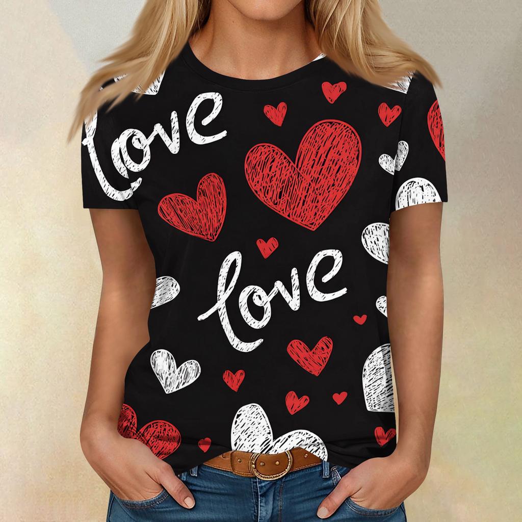 Women's Casual Fashion Valentine's Day Printed Short-Sleeve Top/T-Shirt