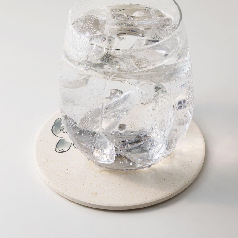 &NE Ceramic Diatomaceous Earth Coaster, "Mameshiba" (Walking), 9.7cm Diameter X 0.6cm Thick, Absorbent, Made In Japan, Mino Ware, Asbestos-Free,