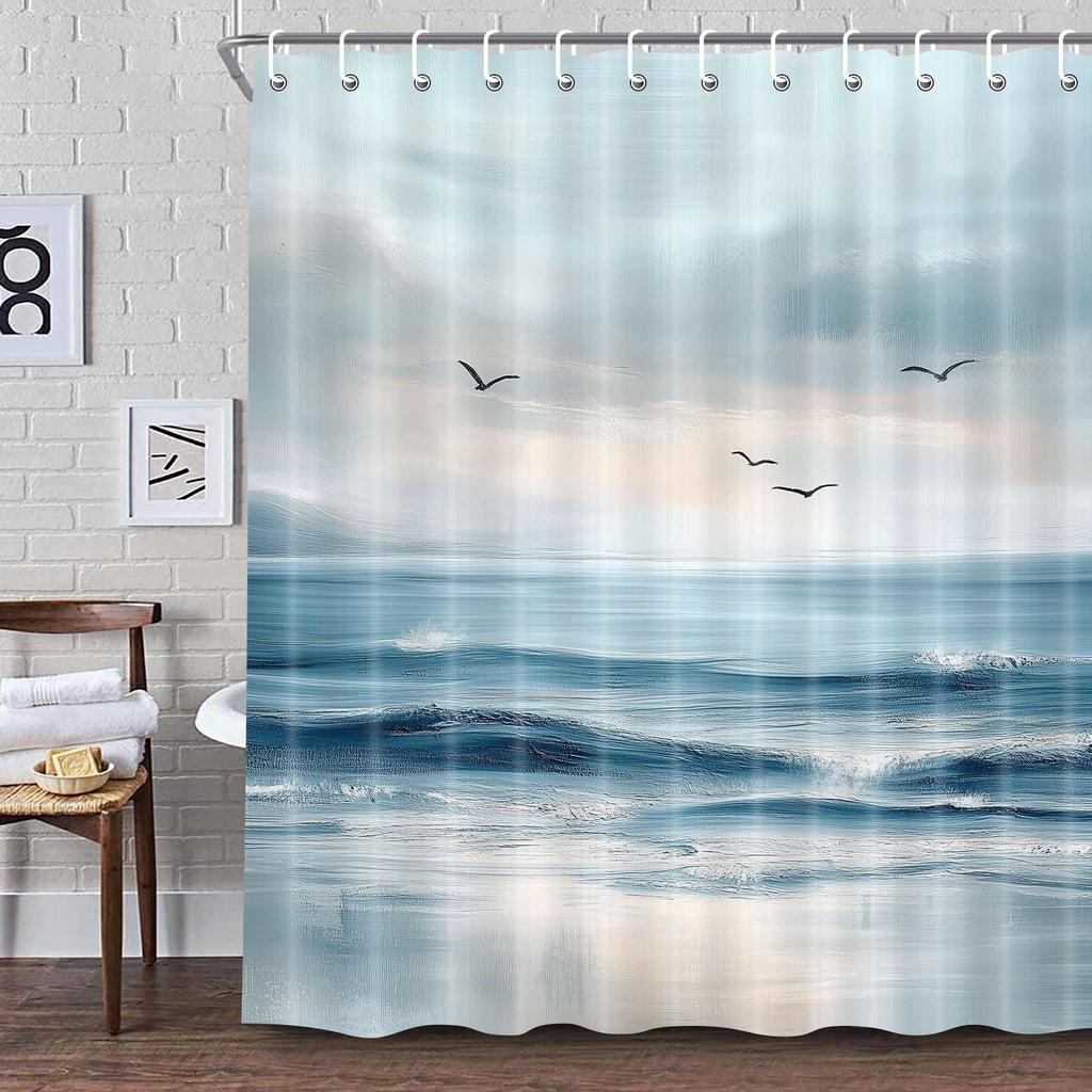 Beach Ocean Theme Shower Curtain for Bathroom Sunrise Sunset View Scene Hawaii Seashore Summer Coastal Seaside Seascape Decor