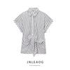 Jnleaog Spring New Arrival Women's Clothing Fashion Style French Fashion Design Linen Blend Bow Tie Stripes Shirt