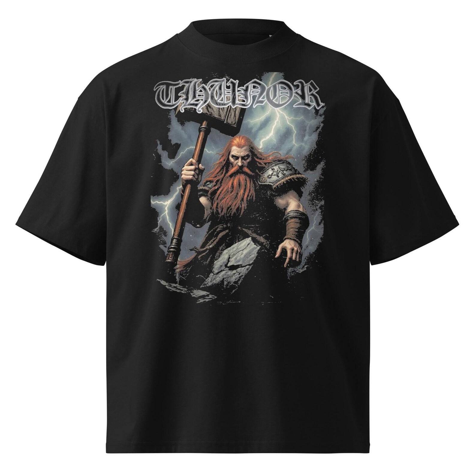 THE THUNDERER Design T-Shirt - Anglo-Saxon Thunder God Thunor Oversized Tee S
