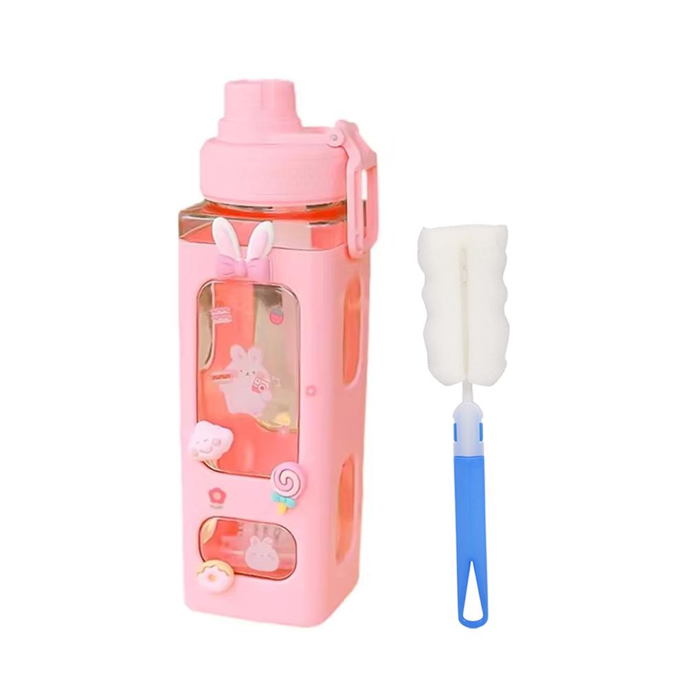 700ml/900ml Kawaii Shaker Water Bottle With Straw Sticker Cute BPA Free Plastic Tea Milk Portable Gourde Drink Bottle For Girl