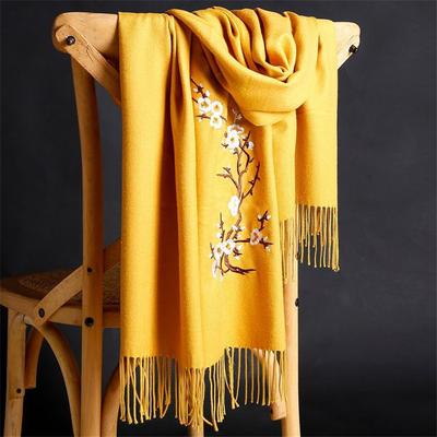 Lamaxpa 2018  Winter Warm Solid Scarf For Women/Lady  Soft Wool Pashmina Shawls Flower Embroidery Cashmere Female Wraps Capes