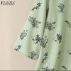 ZANZEA Women Casual Round Neck Loose 3/4 Sleeve Print Blouse