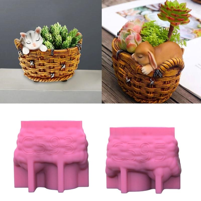 Durable Silicone Mold Woven Flower Basket Flower Vase Epoxy Molds Succulent Planter Pots Casting Mould Home Decorations